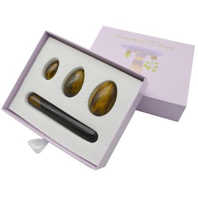 China 4pcs Tiger Eye Drilled Yoni Eggs And Wands Set With Box Perfect for Holidays and Stone Carving Statue Collection for sale