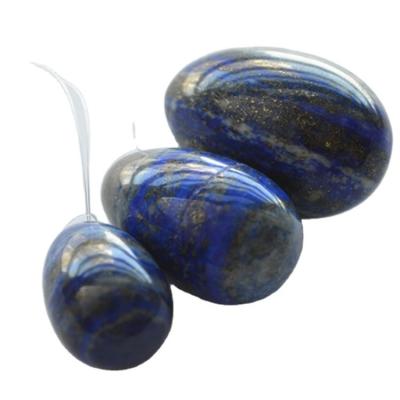 China Set of 3 Lapis Lazuli Stone Eggs Natural Kegel Exercise Eggs Gemstone Jade Yoni Eggs Drilled or Undrilled 3 Sizes Made for sale