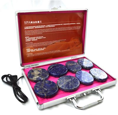 China Personal Health Care Blue Soddlite 8pcs Massage Stone in Aluminum Heating Box with Heat Massage Energy Stones for sale