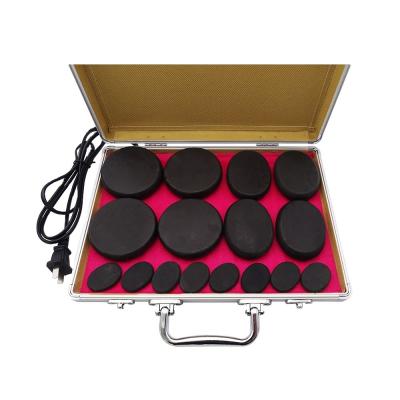 China 16pcs Sets Spa Hot Stone Massage Set With Heater Kit Basalt Heating Massage Stone Set Black With Aluminum Heating Box for sale