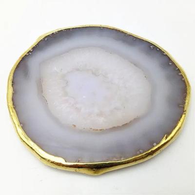 China Regional Feature Agate Coaster Gray Slices Polished Crystal Natural Gemstone Flower Pot Engraving Folk Art Carved for sale