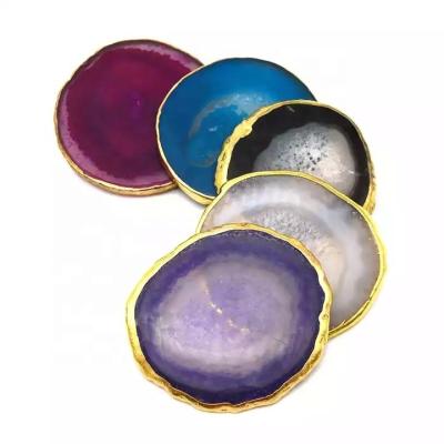 China Oval Polished Natural Crystal Agate Slices Gold Rim Agate Coaster with MASCOT Theme Oval Shape Oval Design Oval for sale