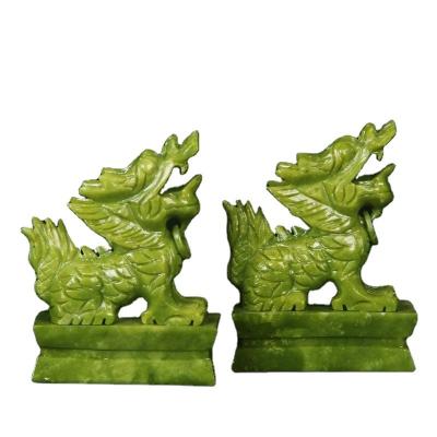 China Green Gemstone Feng Shui Engraving Figurine Animal Carved Chinese Year Jade Pixiu Statue for Fengshui Pair of Decoration for sale