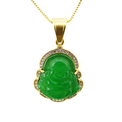 China Buddhism Theme Engraving Carving Type Lucky Laughing Buddha Pendant Chain Necklaces Amulet Jewelry for Men Women Boys for sale