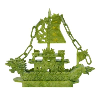 China Crafted 28cm Chinese Good Luck Decoration Jade Stone Craft Dragon Boats for Ornament/Gift for sale