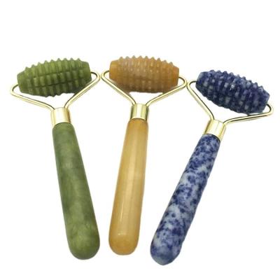 China Green Natural Spiked Gemstone Jade Guasha Rollers for Face Massage Personalized Beauty Personalized Massage Packaging for sale