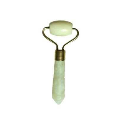 China Silver Mini Jade Stone Face Roller for Eye and Face Anti Aging Massage Natural Green Jade Roller Facial Massager 110*55mm for sale