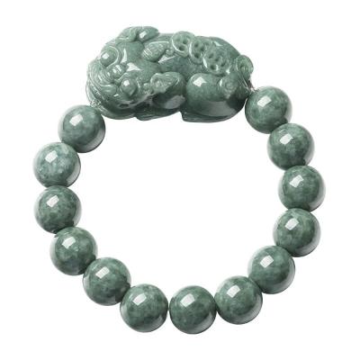 China Carved Jadeite Bracelet Oil Green Pixiu Men And Women Charm Bracelets Accessories Birthday Gift Ring 13mm Beads Diameter for sale