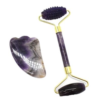 China Face and Body Massaging Guasha Beauty Tool Trending Product 2024 Natural Amethyst Jade Facial Roller Gua Sha Massager for sale