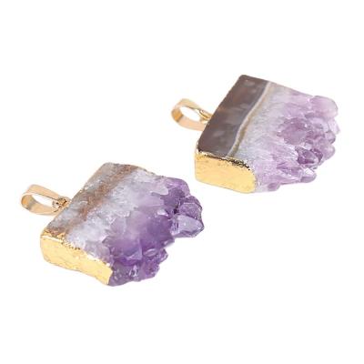 China Feng Shui Natural Druzy Quartz Agate Amethyst Necklace with Gold Plated Pendant and Crystal Stones for sale