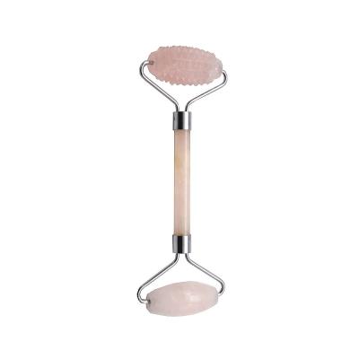 China Handheld Rose Quartz Gua Sha Facial Massage Roller The Ultimate Skincare Tool for Natural Stone Lovers for sale