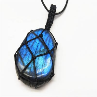 China Moonstone Necklace with Irregular Jade Carved Pendant Hand Knitted and Design Moon Charm Pendants for sale