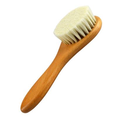 China Natural Soft Bristles Wool Dry Brush Wooden Handle Baby Hair Brush Custom LOGO Facial Body Cleaning Bath Tool for Skin Massage for sale