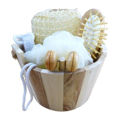 China Body Massager Set Barreled Bath Five-piece with Pumice Stone Facial Massager Shampoo Comb Toilet Sponge and Shower Pouf for sale