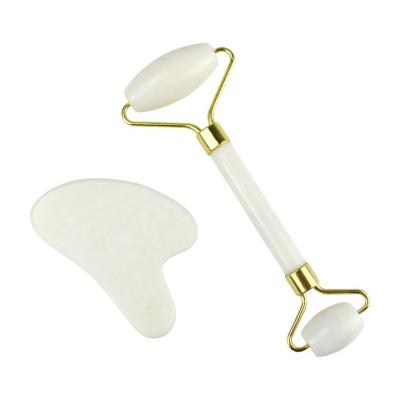 China Massagista corporal Pedra de jade branca natural Gua Sha Scraping Board Guasha Face Roller Gift Box Set Spa Massage Tool Cuidado da pele Rutinha de beleza facial à venda