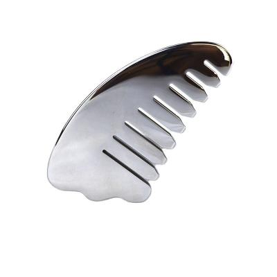 China Silver Horn Shape Stainless Steel Gua Sha Scalp Massage Comb Guasha Stone Head Massager Hair Health Care Salon Beauty Tool for sale