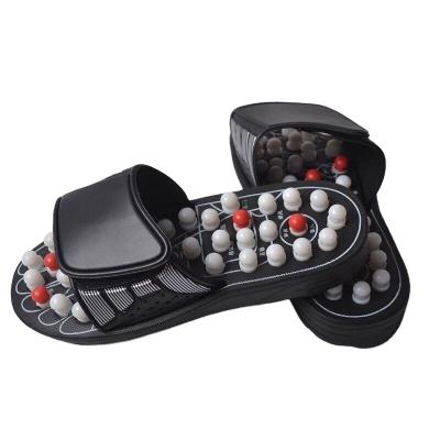 China Body Muscles Function High Polished Natural Stones Pebbles Non-slip EVA Soles Foot Acupoint Massage Acupressure Slippers for sale