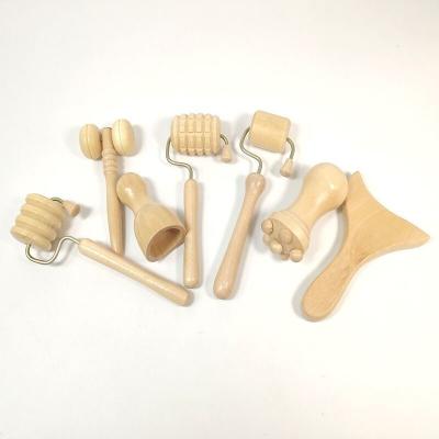 China 7pcs Set Wooden Massager Kit for Gua Sha Roller and Manual Roller Wooden Body Guasha Massage Tool for sale