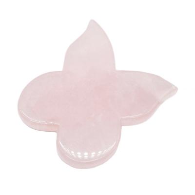 China Self Beauty Instrument 90mm Pink Butterfly Guasha Board with Gemstone Rose Quartz Gua Sha for sale