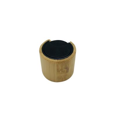 China Non Puddle Wholesale Bamboo Lid With Black Plastic Disc Top Cap Interior For Cosmetic Packaging 24mm for sale