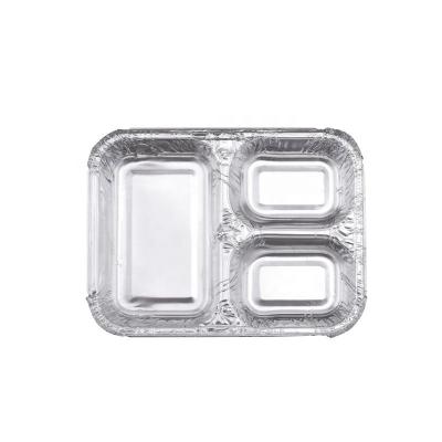 China Rectangular Kitchen Use Aluminum Foil Food Packaging Three Compartment Container , Takeout Food Container for sale