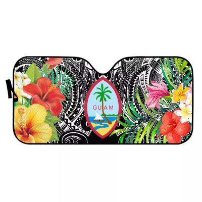 China Lowering Car Interior Temperatures Customized Sublimation Print Polynesian Hibiscus Collapsible Car Windshield Sunshade Guam Factory Outlet for sale