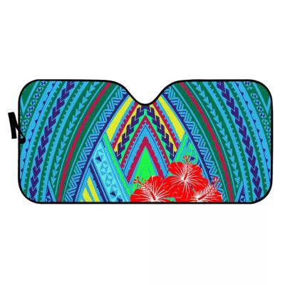 China Lowering Wholesale Price Interior Polynesian Tribe Car Temperatures Red Hibiscus Sublimation Printing Car Sun Shade Multi Color Car Window Sun Shade Anti-UV for sale