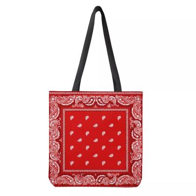 China Reusable Foldable Cloth Shoulder Bags Book Bag Female Student Women Bandana Print Fabric Breathable Tote Bags /Shopping Bag /Travel Bag for sale