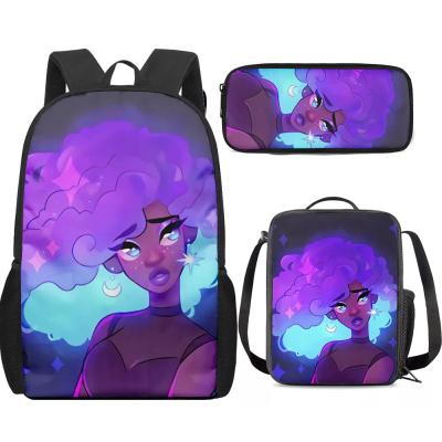 China Cartoon Anti-theft Art African American Girls Backpack Set For Teenager Junior Children Schoolbag Kids Bagpack Primary Preppy for sale