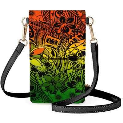 China 1MOQ Fashion Phone Storage Bag Card Holder Shoulder Purse Bags For Women Girls Shape Polynesian Tribal Printing Mobile Phone Bags for sale