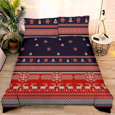 China Nondisposable Christmas Duvet Cover Set King 3 Piece Red Deer Snowflake Tree Pattern Printed Bedding Comforter Cover For New Year Holidays for sale