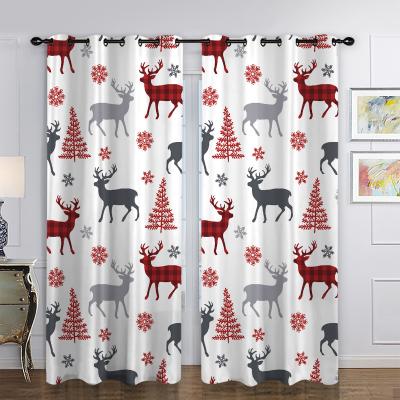 China Luxury Blackout New Year Christmas Curtains For Living Room Blackout 3d Printed Deer And Tree Curtain for sale