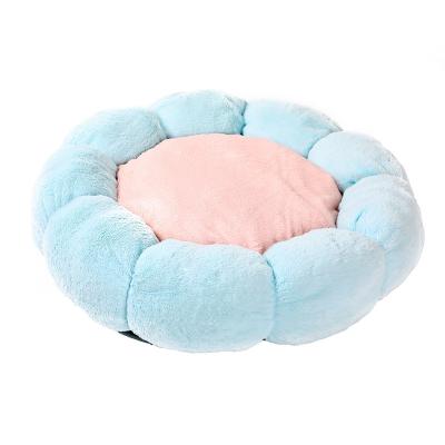 China Sustainable Fluffy Pet Cat Bed Comfortable Soft Plush Round Cat And Dog Bed for sale