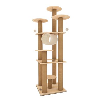 China Luxury Solid Wood Wooden Frame Jumping From Viable Pet's Nest Tower Cat Tree Tower Pet Toy Column Cat Climbing for sale