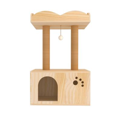 China Stocked Made In China Solid Wood Cat Tree Large Cat Climbing Frame Safe Stable Wooden Treehouse for sale