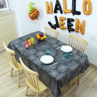 China Waterproof Party Supplies Cat and Pumpkin Purple Tablecloth Waterproof Plastic Rectangular Table Cover for Spooky Halloween Party for sale