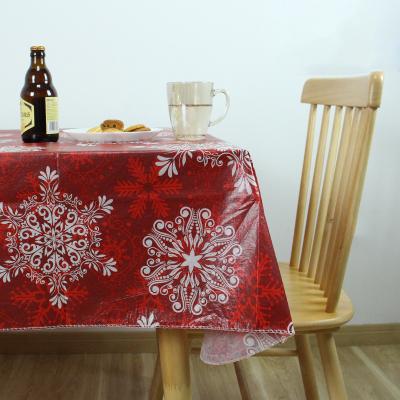 China Waterproof Tablecloth Snowman Tree Santa Table Cover with Elastic Edge Supporting Wipeable Waterproof Tablecloth for Outdoor Indoor Patio for sale