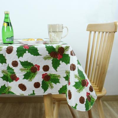 China Waterproof Christmas Ribbons 60x90 inches rectangular engineered printed fabric tablecloth for winter and Christmas holidays for sale