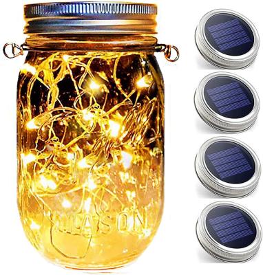 China Waterproof Warm White Garden Copper Wiring Hanging 30 LED Mason Jar Lid Glass Solar Lights String Fairy Lights for sale