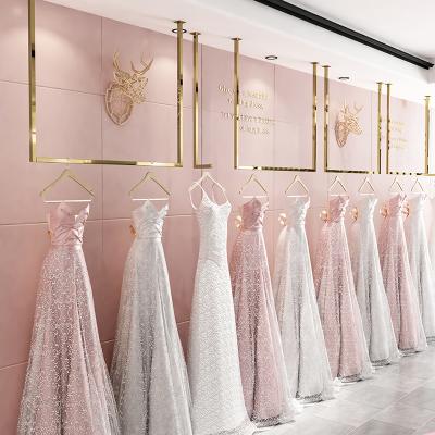 China Wedding Dress Rack Store Decorations Gold Bridal Ceiling Clothing Racks Wedding Clothing Store Boutique Shop Stainless Steel for Wedding Dresses for sale