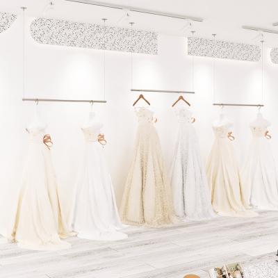 China Clothes Shop Bridal Dress Rack Store Decorations Gold Ceiling Clothing Rack Wedding Commercial Boutique Shop Display Showcase Stainless Steel for sale