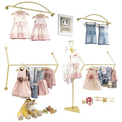 China Clothing Store Kids Clothes Racks Shiny Gold Clothes Stand Metal Garment Square Kids Cloth Store Shelves Show For Kids Stores for sale