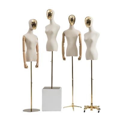 China High End Adjustable Cloth Covered Female Mannequin Stand Upper Body Half Torso Canvas Stand Up for sale