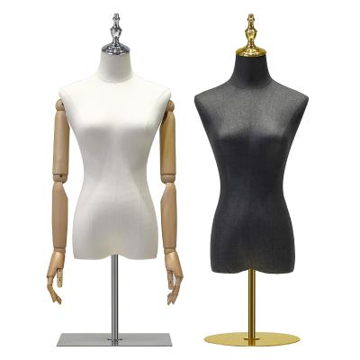 China Adjustable Standing Black Mannequin Half Body Upper Body Torso Mannequin Feminine Wooden Low Female Mannequin For Costume Display for sale