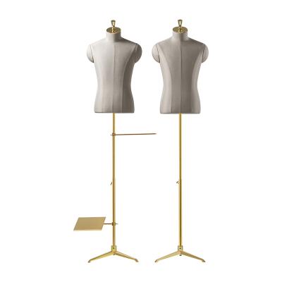 China High End Half Stand Ladder Upper Body Male Bust Suit Man Cloth Covered Cloth Torso For Clothing Store for sale