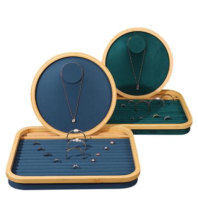 China Jewelry Store Bamboo and Wood Hanger Ring Earring Bracelet Storage Tray Necklace Earring Props Display Counter Window Jewelry Hanger for sale