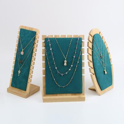 China Jewelry Store Green Jewelry Stands Show Rectangle Design Wooden Necklace Display Stand for sale