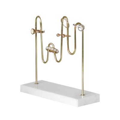 China Jewelry Store Hanging Earrings Display Rack Marble Jewelry Stand Holder Metal Gold Earring Display Stand For Jewelry Store for sale