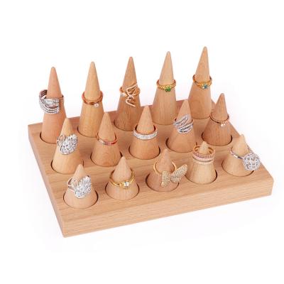 China Jewelry Store Solid Wood Cone Shape Ring Holder Case Bracelet Jewelry Tray Display Stand For Shows for sale