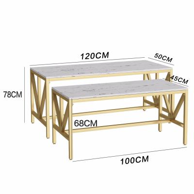 China Shops Gold Nesting Bag Display Table With Black And White Marble Tops MDF Clothes Display Nesting Table Clothing Display Table for sale